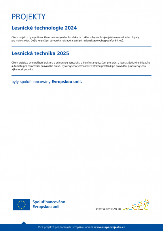 Projekty Lesnické technologie 2024 a Lesnická technika 2025